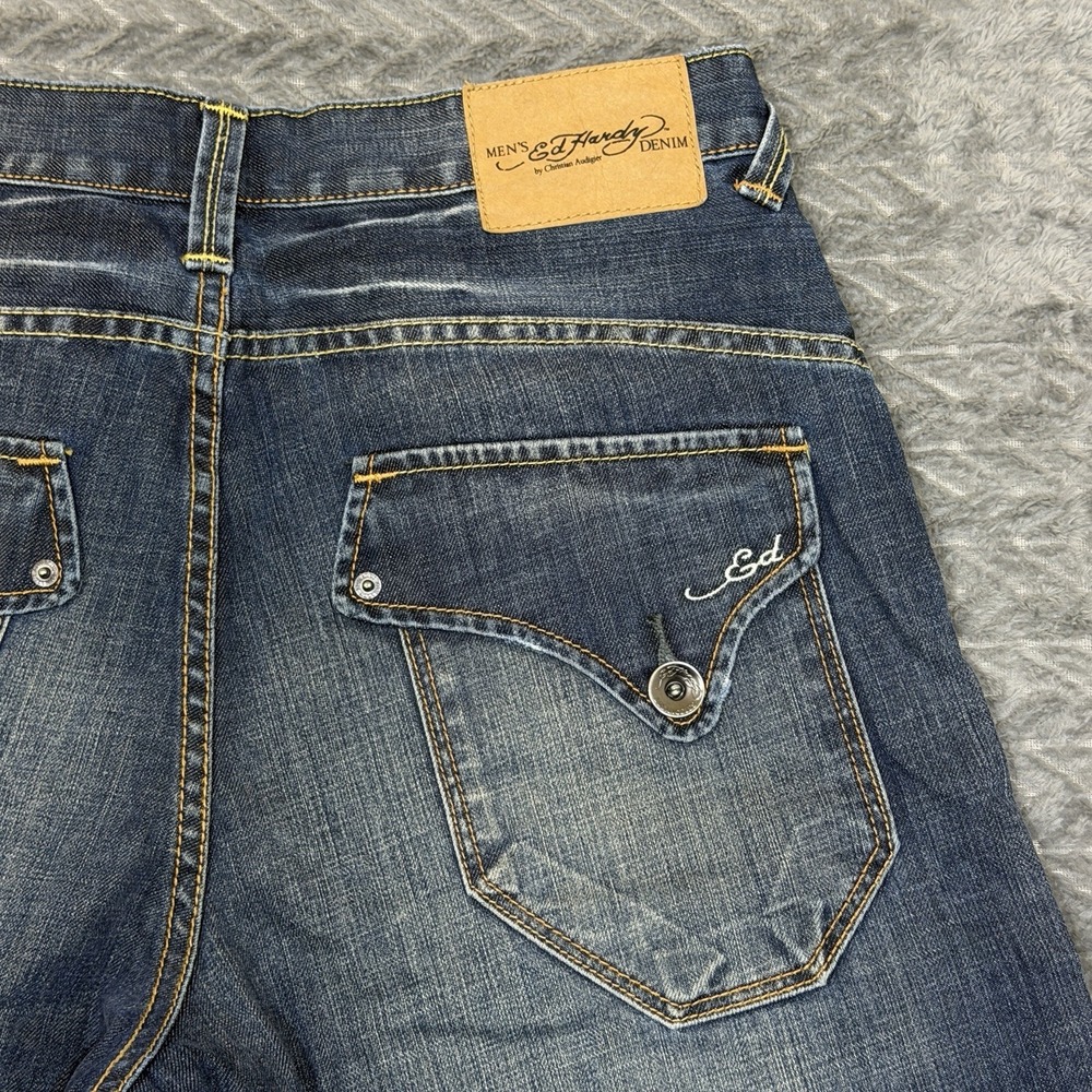 Ed Hardy Christian Audigier Jean Shorts Jorts Y2K Baggy Skater Button Fly 31 - Picture 11 of 13